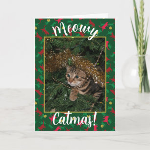 Meowy Catmas - Red Green Kerstmis Pattern Feestdagen Kaart