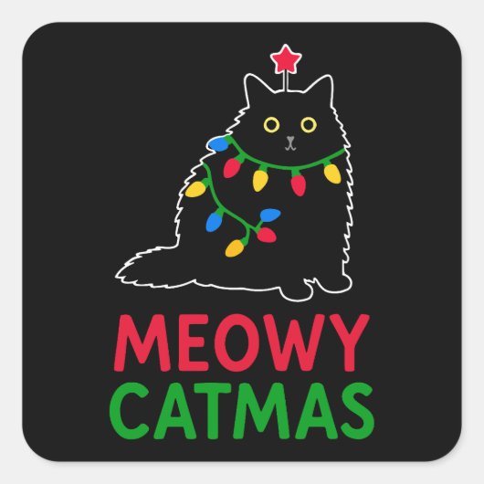 Meowy Catmas Vierkante Sticker (Voorkant)