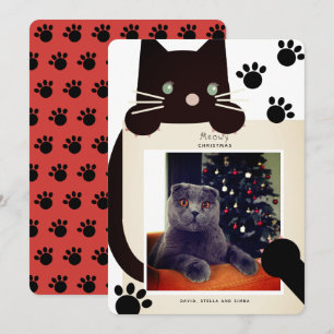 Meowy Christmas Black Cat White Foto Vakantie Kaar Kaart