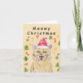 Meowy Christmas card angry yet cute cat  Kaart