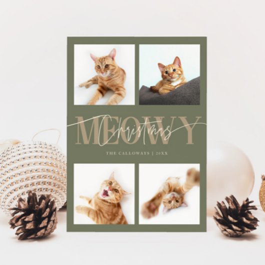 Meowy Christmas Cat foto's Sage Green Christmas Feestdagenkaart