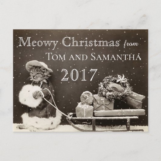 Meowy Christmas  Cat Funny Christmas Feestdagenkaart (Voorkant)