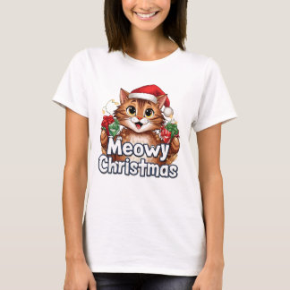 Meowy Christmas Cat . Funny Holiday Tee T-shirt