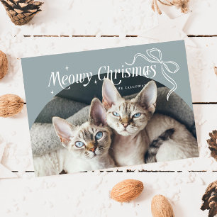 Meowy Christmas Cat Photo Stone Holiday Kaart
