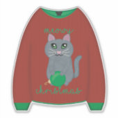 Meowy Christmas Cat Sweater Sticker (Voorkant)