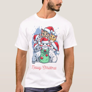 Meowy Christmas Cat T-shirt, Schattigee & feesteli T-shirt