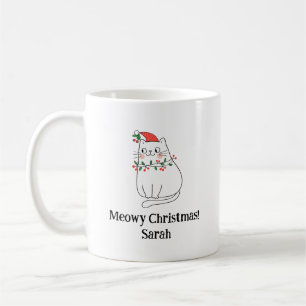 Meowy Christmas Chat Mug - Custom Name Holiday Gif