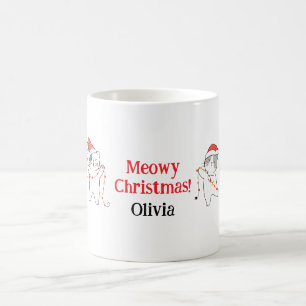 Meowy Christmas Chat Mug - Custom Name Holiday Gif