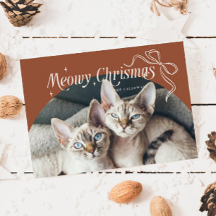 Meowy Christmas Chat Photo Terracotta Carte de vac
