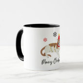 Meowy Christmas Cute Cat with Fairy Lights Greetin Mok (Voorkant links)