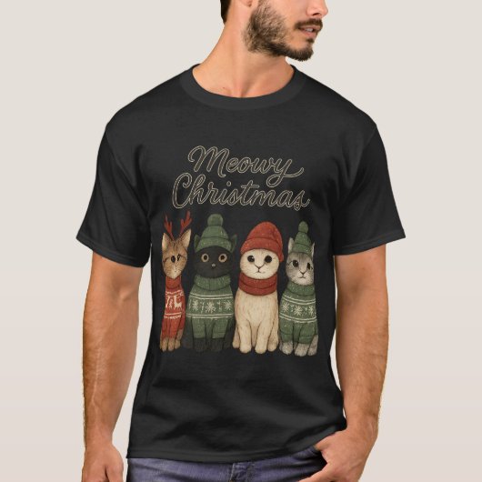 Meowy Christmas Cute Cats T-Shirt | Cozy Holiday (Voorkant)