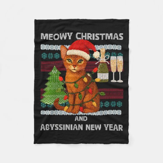 Meowy Christmas Funny Abyssinian Cat Santa Hat Ugl Fleece Deken (Voorkant)