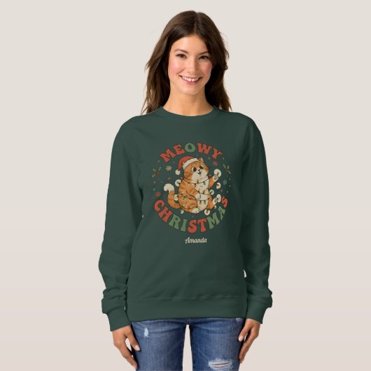 Meowy Christmas Funny Cat Christmas Sweatshirt (Voorkant volledig)