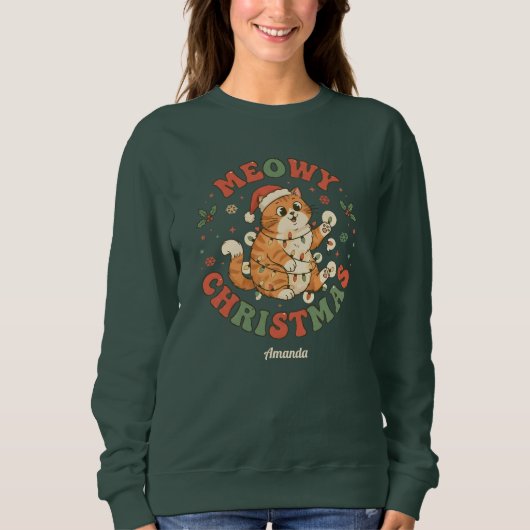 Meowy Christmas Funny Cat Christmas Sweatshirt (Voorkant)