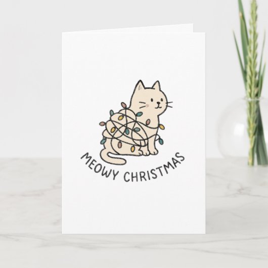 Meowy Christmas - Funny Christmas Card Feestdagen Kaart (Voorkant)