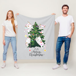 Meowy Christmas | Grappige kat illustratie Fleece Deken