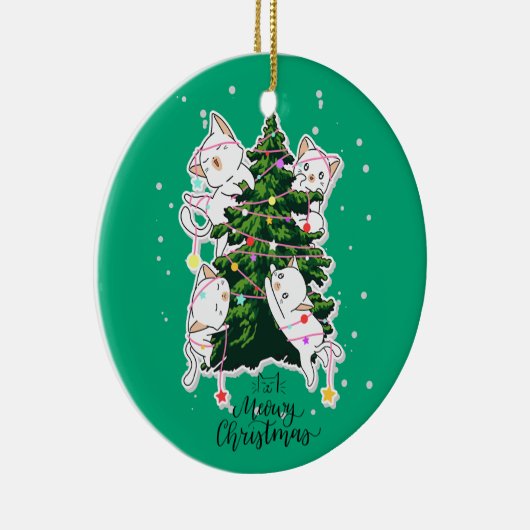 Meowy Christmas | Grappige kat illustratie Keramisch Ornament (Rechts)