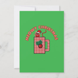 MEOWY CHRISTMAS Holiday Greeting Card Green Feestdagenkaart