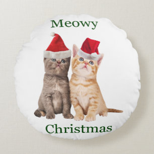Meowy Christmas Kitten Coussin rond