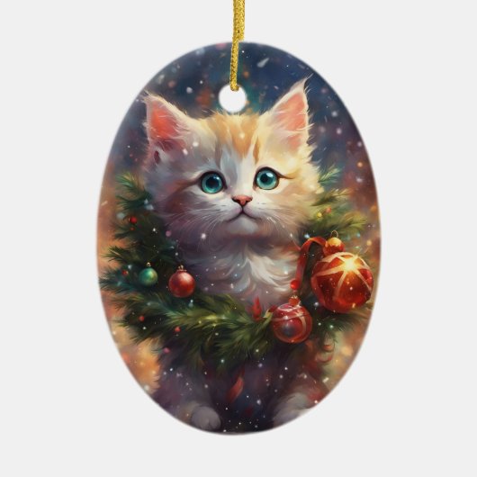 Meowy Christmas Kitten Krans Ornament (Voorkant)