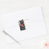 Meowy Christmas Kitten met een boog Holiday Gift L Vierkante Sticker (Envelop)