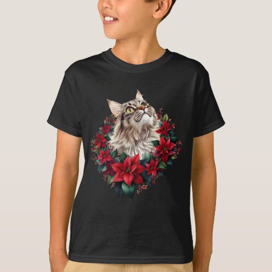 Meowy Christmas Maine Coon Cat  T-shirt (Voorkant)