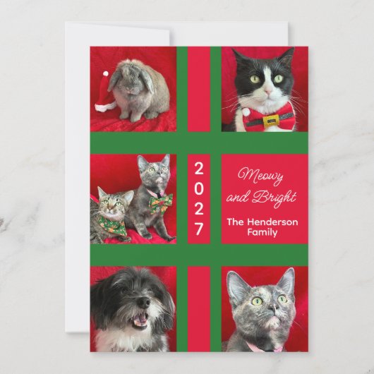 Meowy Christmas Multi Five Cat Photo Feestdagenkaart (Voorkant)