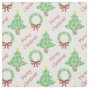 Meowy Christmas Paw Print Vakantiebomen & Kransen Stof