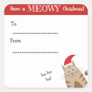 Meowy Christmas père Noël chat drôle étiquette cad