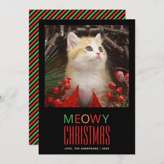 Meowy Christmas Pet Cat Photo Dierenvrienden Schat Feestdagenkaart (Voorkant / Achterkant)