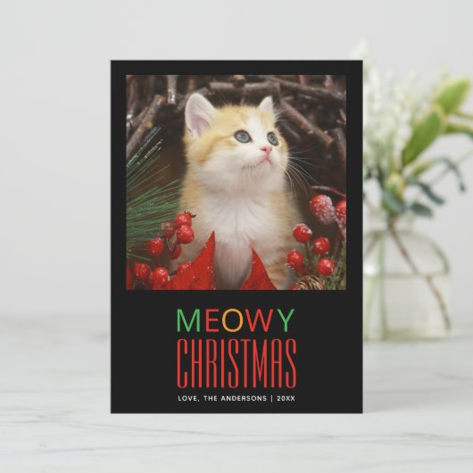 Meowy Christmas Pet Cat Photo Dierenvrienden Schat Feestdagenkaart (Staand voorkant)
