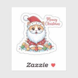 Meowy Christmas Playful Cat with Santa Hat Holiday Sticker