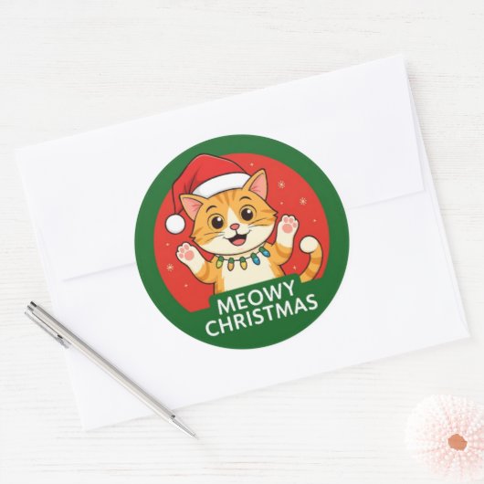 Meowy Christmas Ronde Sticker (Envelop)