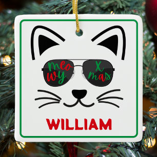 Meowy Christmas Sunglasses Kitty Cat White Keramisch Ornament