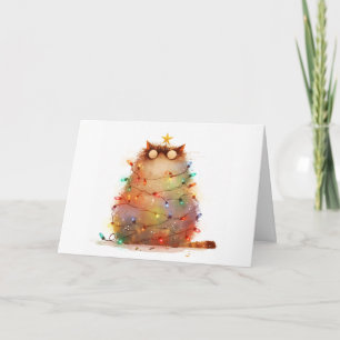 Meowy Christmas Tangled Cat Lights Wenskaart Kaart