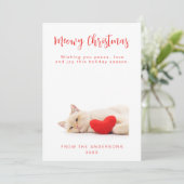 Meowy Christmas White Funny Cat Photo Holiday Kaar Kaart (Staand voorkant)
