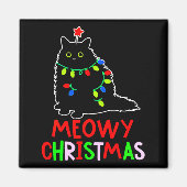 Meowy Christmas Xmas Lights Black Cat Pajamas Magneet (Voorkant)