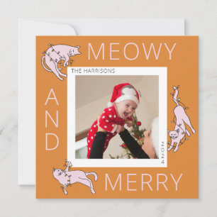 Meowy en Merry Kleurrijke Katten Kerst Licht Feestdagenkaart