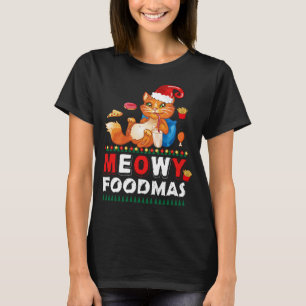 Meowy Foodmas Funny Cat T-shirt Schattigee vakan