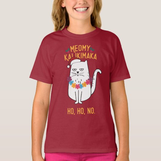 Meowy Kalikimaka Funny Cat Santa Hat Kerstmis T-shirt (Voorkant)