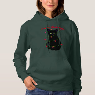 Meowy kat Kerst rood groen twinkel lampjes Hoodie