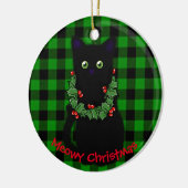 Meowy kat Kerstmis Rode groene kerstkrans Keramisch Ornament (Links)