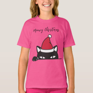 Meowy kerst grappig zwarte kat pieking meisjes t-shirt