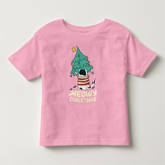 Meowy Kerst Grappige Kat Liefhebber Kinder Shirts (Voorkant)