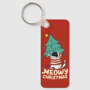 Meowy Kerst Grappige Kat Liefhebber Sleutelhanger