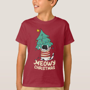 Meowy Kerst Grappige Kat Liefhebber T-shirt
