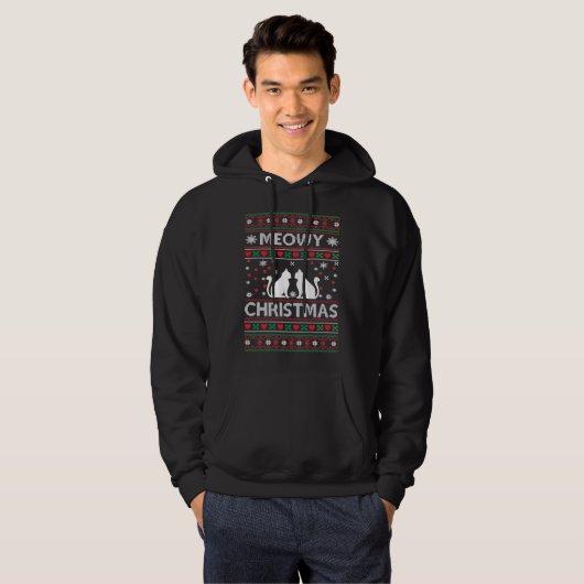 Meowy kerst - lelijke kerst hoodie (Voorkant volledig)