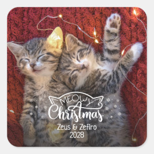 Meowy Kerst leuk kat foto huisdier liefhebber Vierkante Sticker