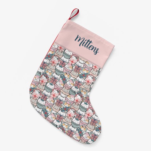 Meowy Kerst Magic Monogram Multi-Patroon Kat Kleine Kerstsok (Voorkant (Hangend))