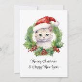 Meowy Kerst Schattige Funny Cat Op Santa Hat Feestdagenkaart (Voorkant)